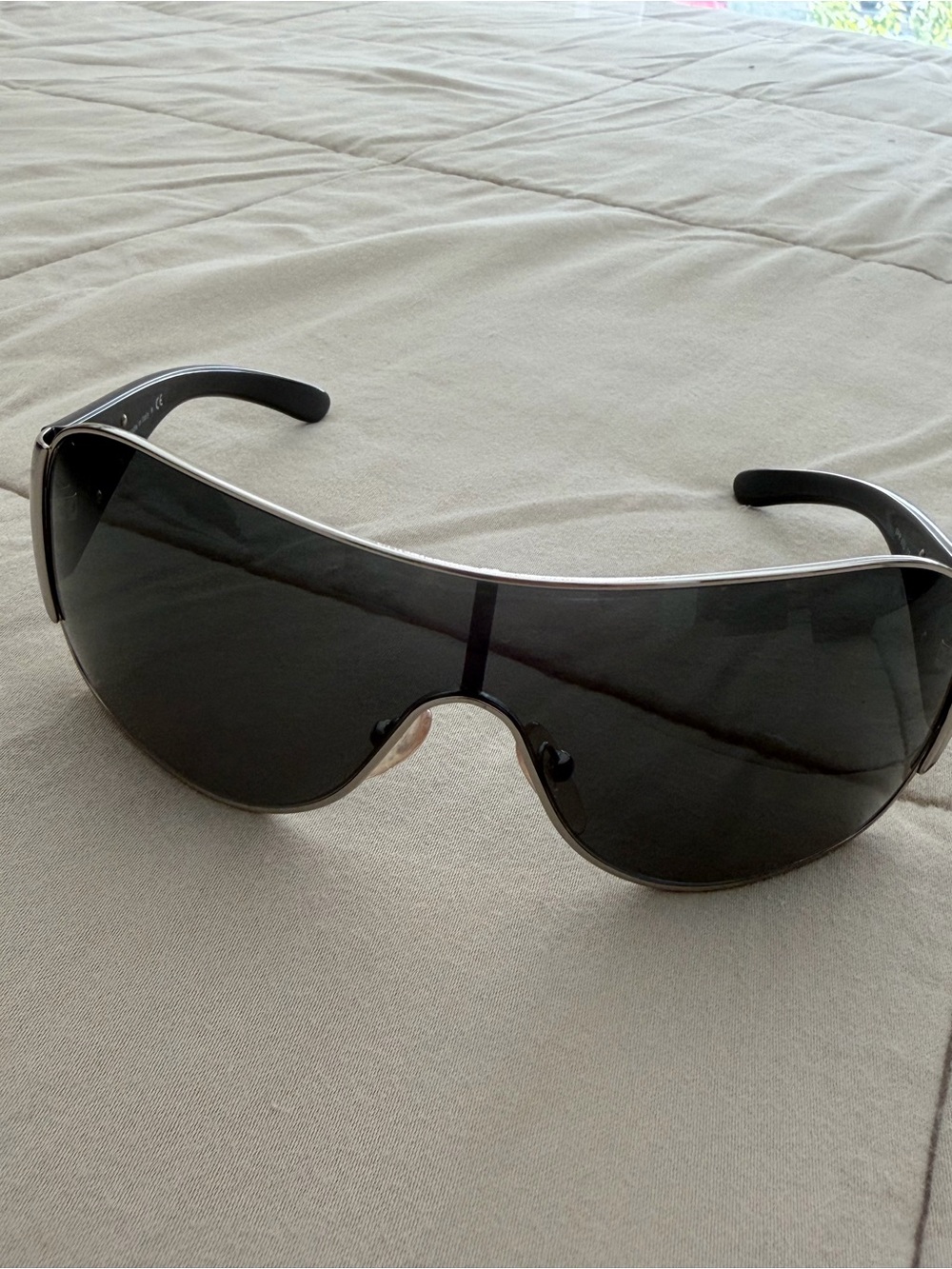 Prada Silver Frame Black Lens Shield Sunglasses Y2K w/Box and Case Cloth - Picture 5 of 10